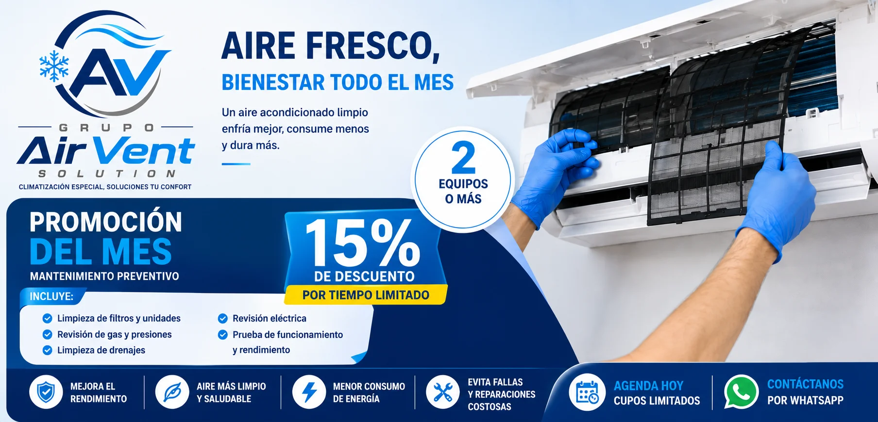 Banner promocional de mantenimiento preventivo Air Vent Solution